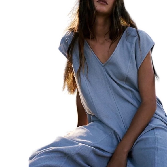 Free People Pants - Free People Beach Avenue Cotton Double V Neck Knit Wide Leg Jumpsuit Size L